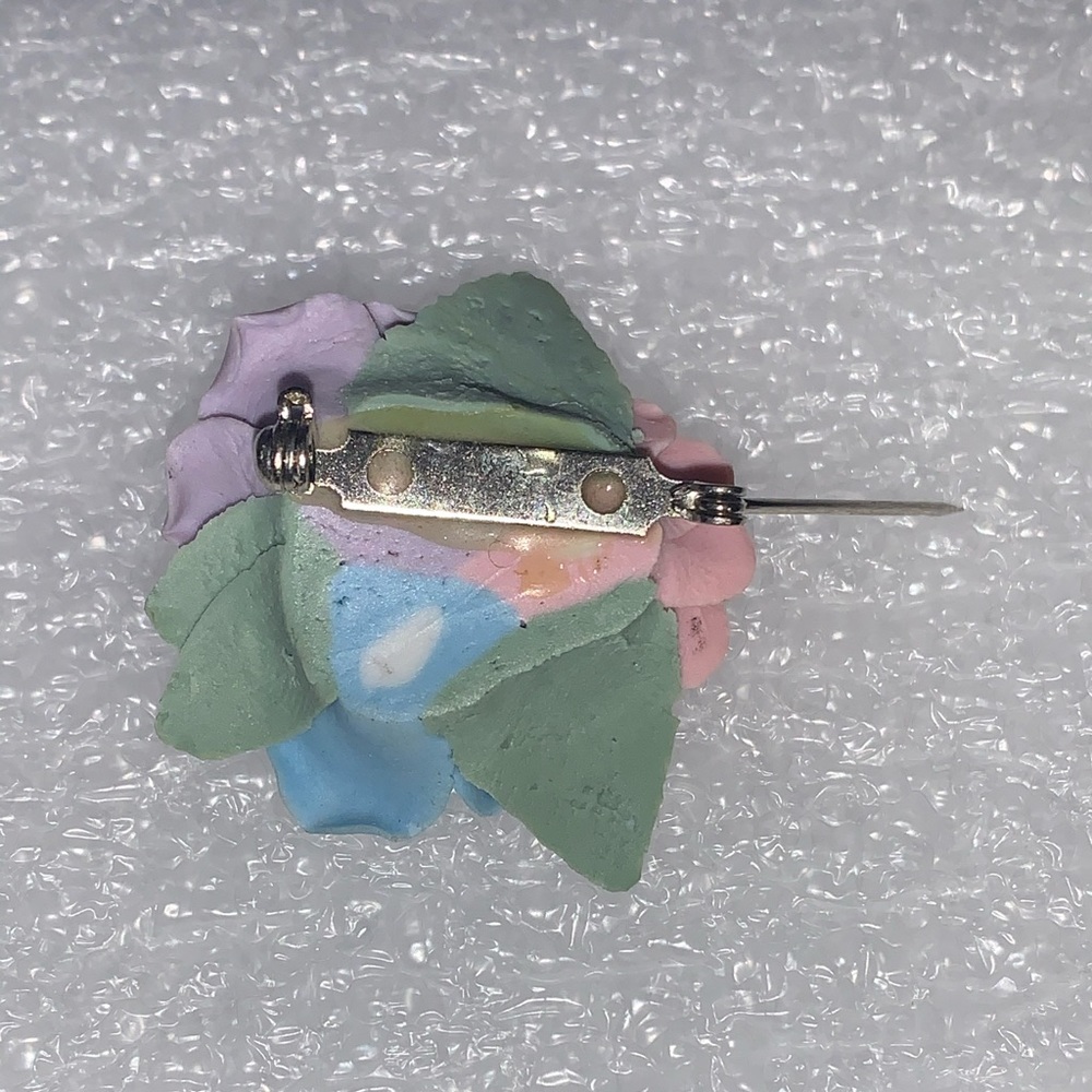 Ceramic Blue, Pink, & Violet Roses Brooch Pin - Picture 12 of 14